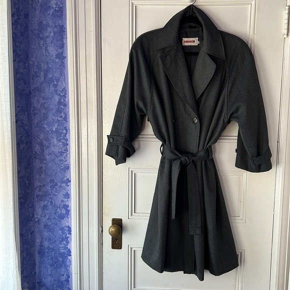 Vintage Rodier Grey wool coat, below-the-knee, trenchcoat style - Picture 1 of 11
